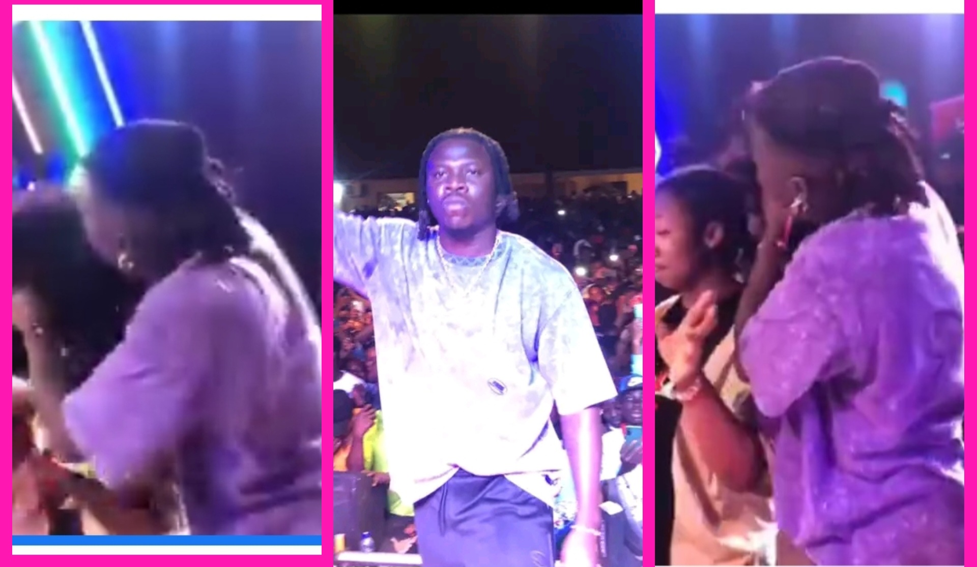 Lovely moment as Stonebwoy fixes a fan’s wig on stage during his performance at Berekum [WATCH VIDEO]